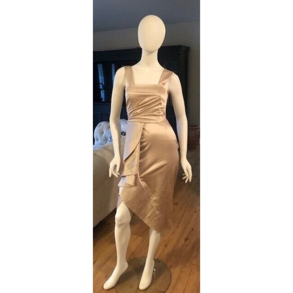 NWT $1K TEMPERLEY LONDON CHAMPANGE COLOR ASYMMETRICAL PLEATED DRESS SZ US 4 UK 8 - Picture 1 of 10